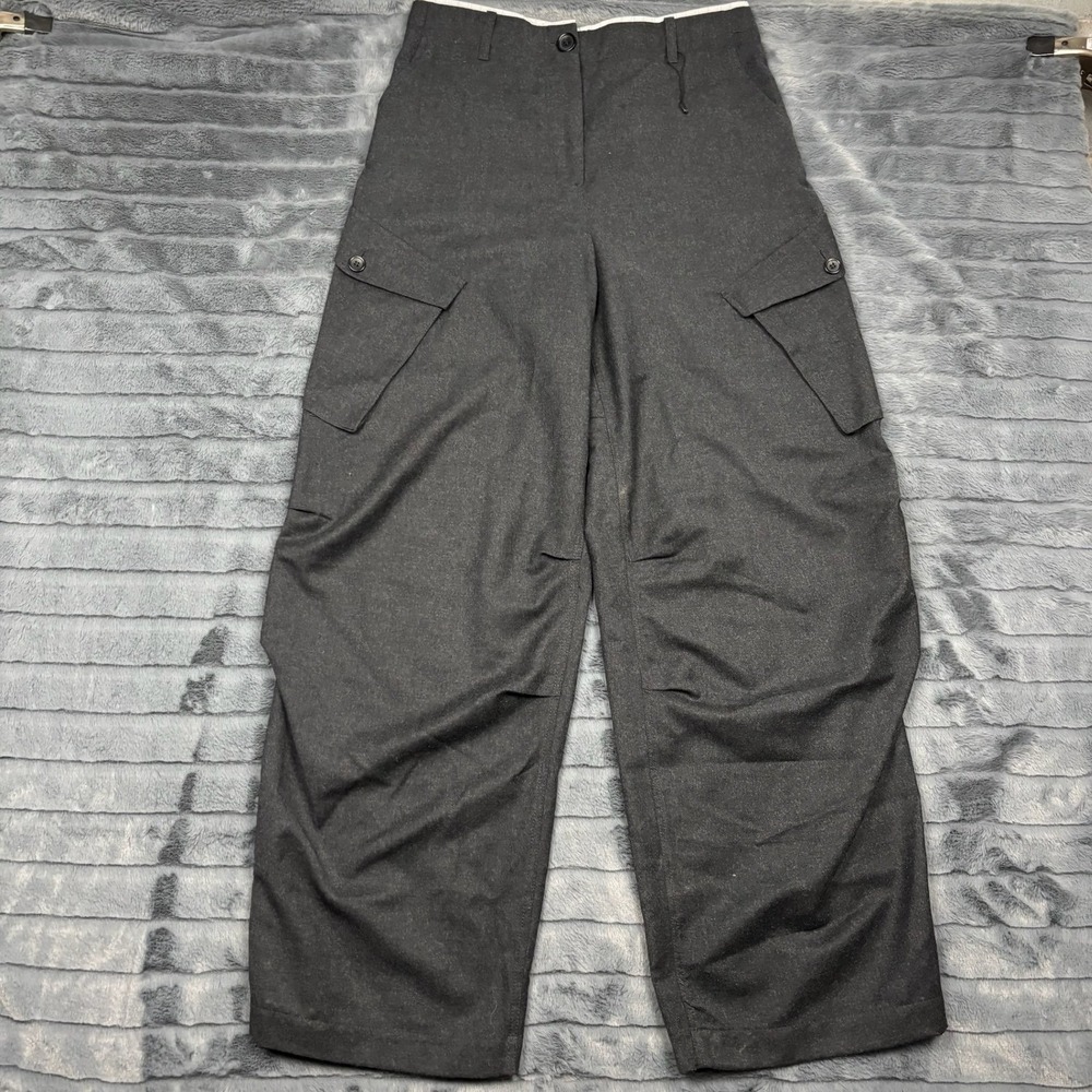 Zara Gray Wool Blend Wide Leg Cargo Pants High Waisted Utility Trousers Mens M